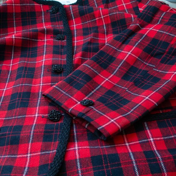 Vgt Pendleton Virgin Wool Blazer Jacket Plaid Red Black XL Embellish Buttons Hem - Picture 5 of 8